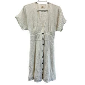 Marine Layer Camila Mini Dress Oatmeal White Large Button Front flutter Sleeves